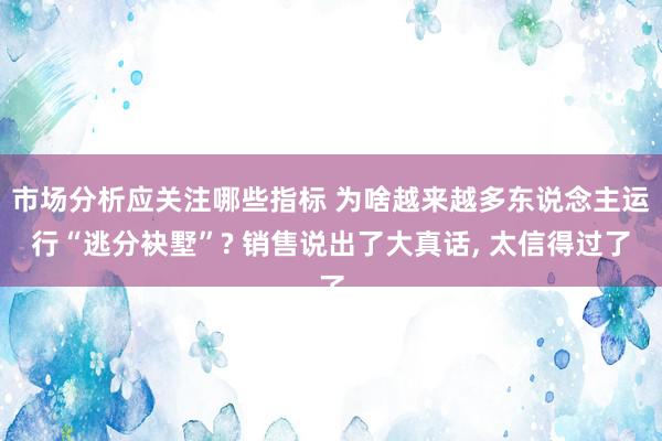 市场分析应关注哪些指标 为啥越来越多东说念主运行“逃分袂墅”? 销售说出了大真话, 太信得过了