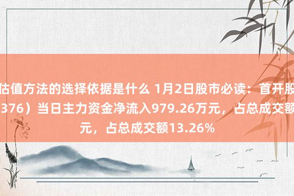 估值方法的选择依据是什么 1月2日股市必读：首开股份（600376）当日主力资金净流入979.26万元，占总成交额13.26%