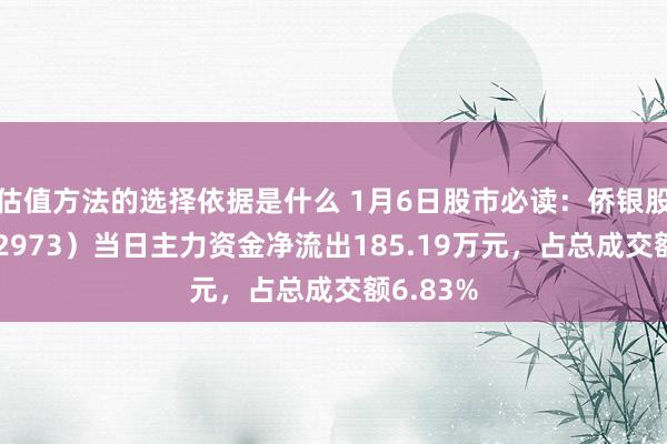 估值方法的选择依据是什么 1月6日股市必读：侨银股份（002973）当日主力资金净流出185.19万元，占总成交额6.83%