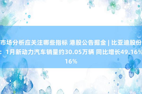 市场分析应关注哪些指标 港股公告掘金 | 比亚迪股份：1月新动力汽车销量约30.05万辆 同比增长49.16%